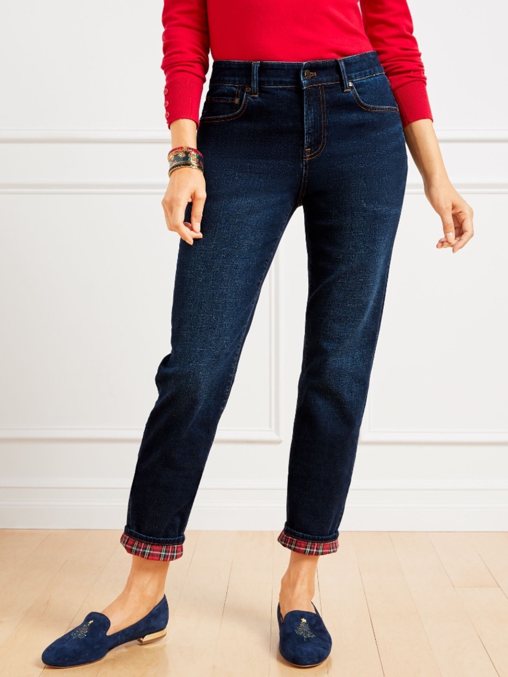 Talbots Plaid Trim Everyday Relaxed Jean Size 14